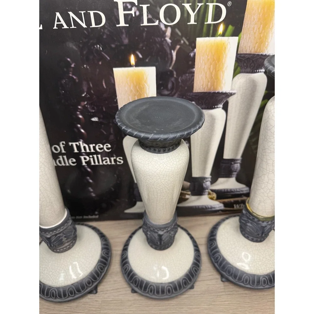 Fitz‎ and Floyd Ceramic Candle Pillar 3 Pc Set Black White Home Decor